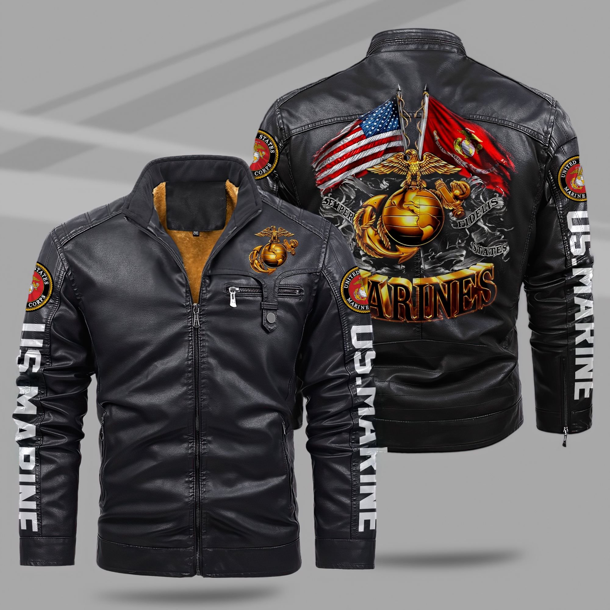 United States Marine Corps Style Fleece Lined Leather Jacket For Fans