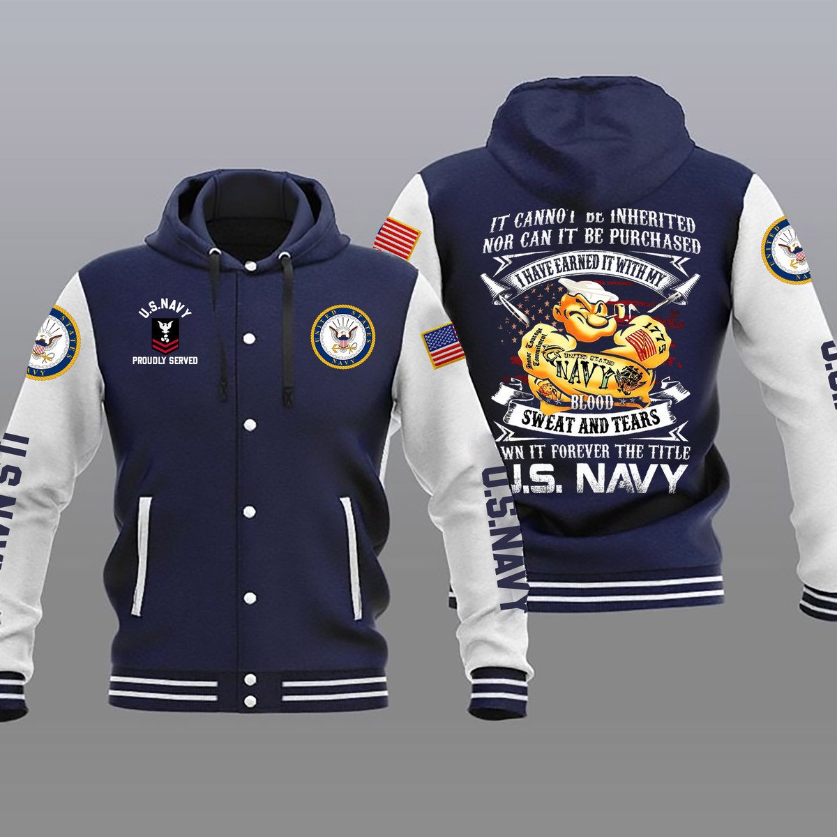 United States Navy Style Hooded Baseball Jacket For Fans