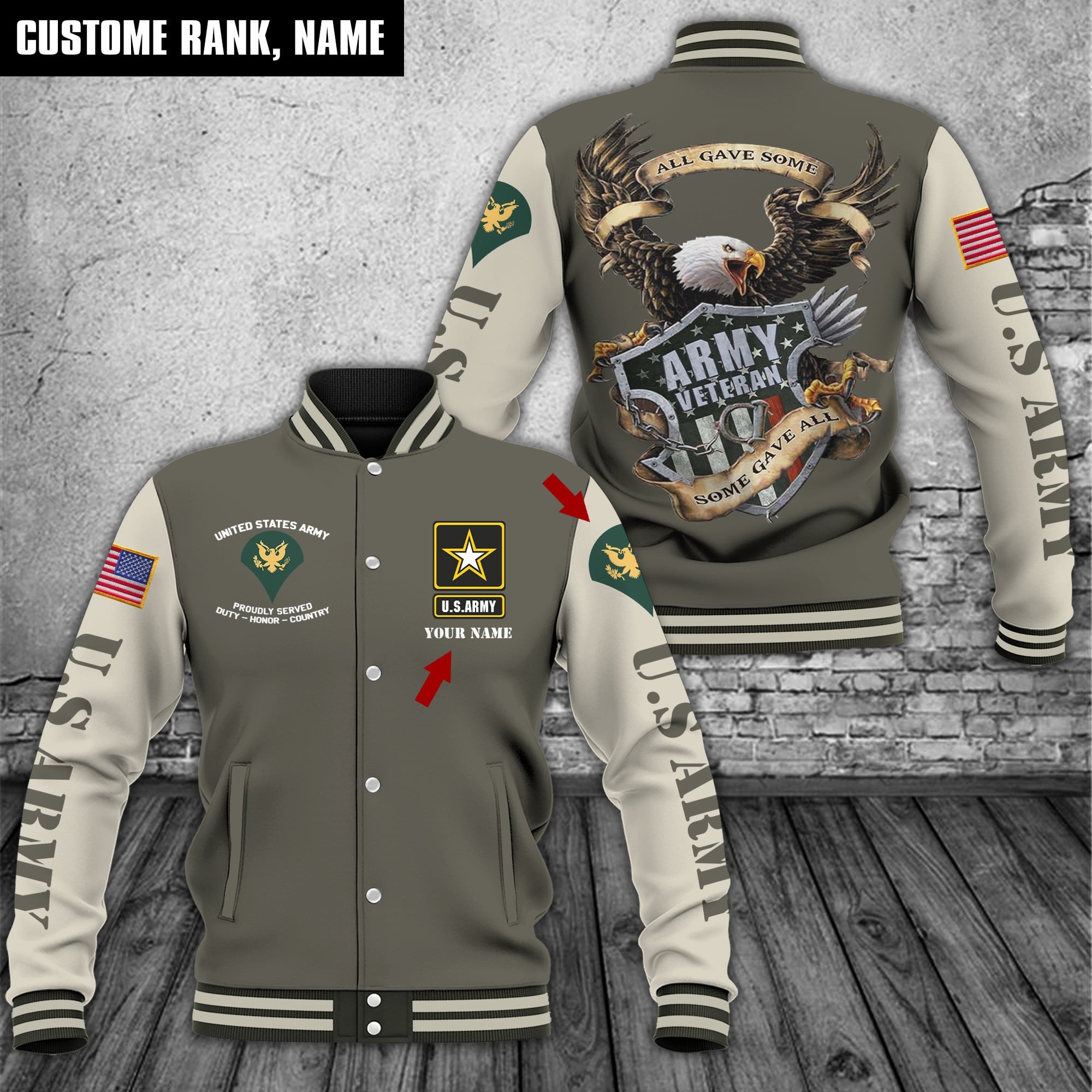 U.S. ARMY Style Baseball Jacket For Fans