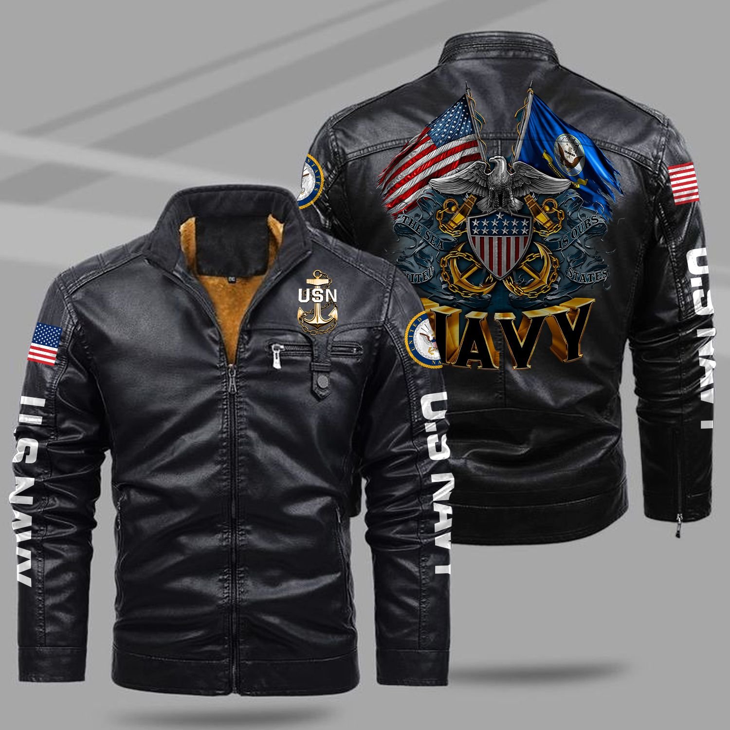 US Army Style Fleece Lined Leather Jacket For Fans