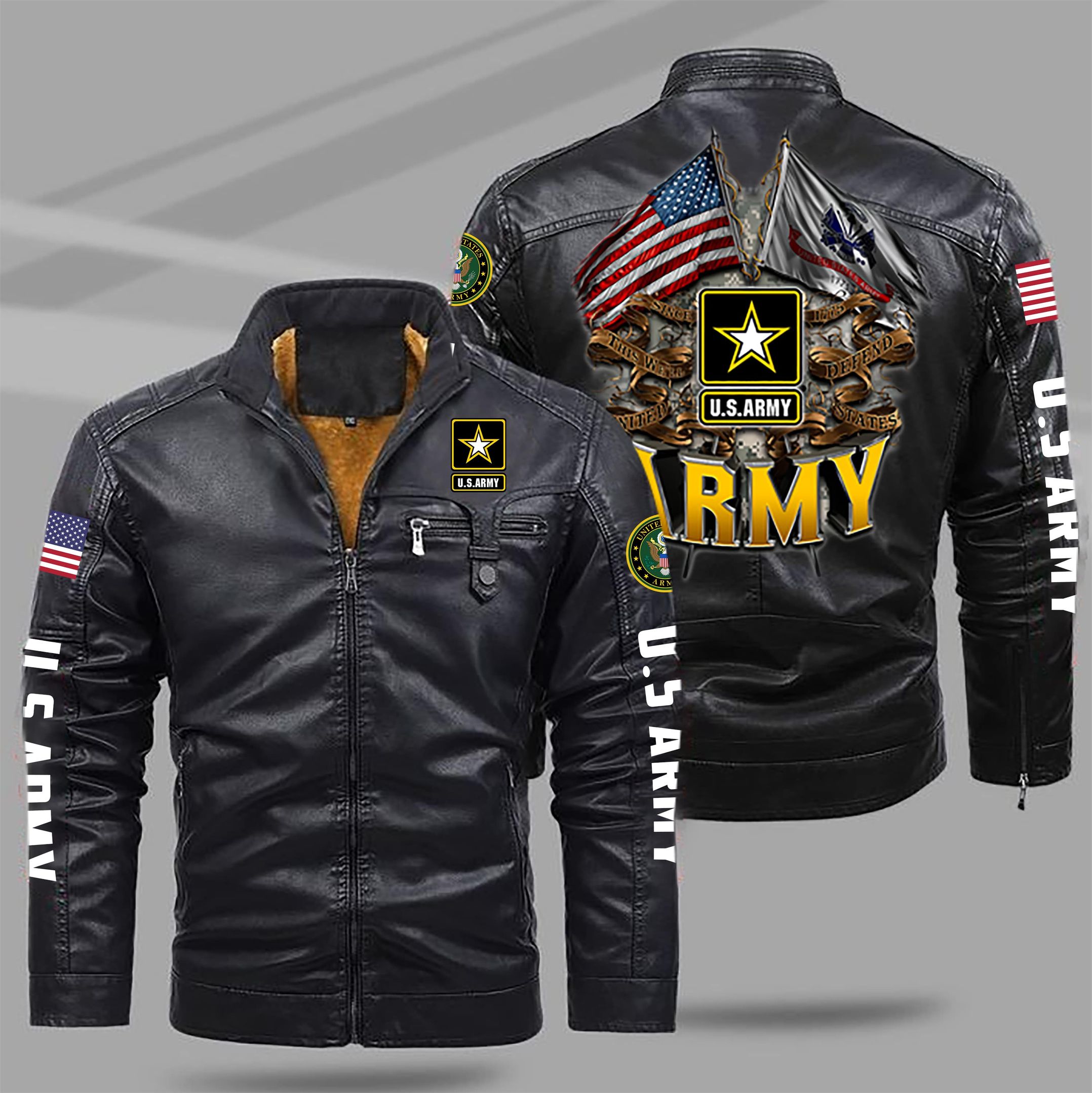 U.S. Army Style Fleece Lined Leather Jacket For Fans
