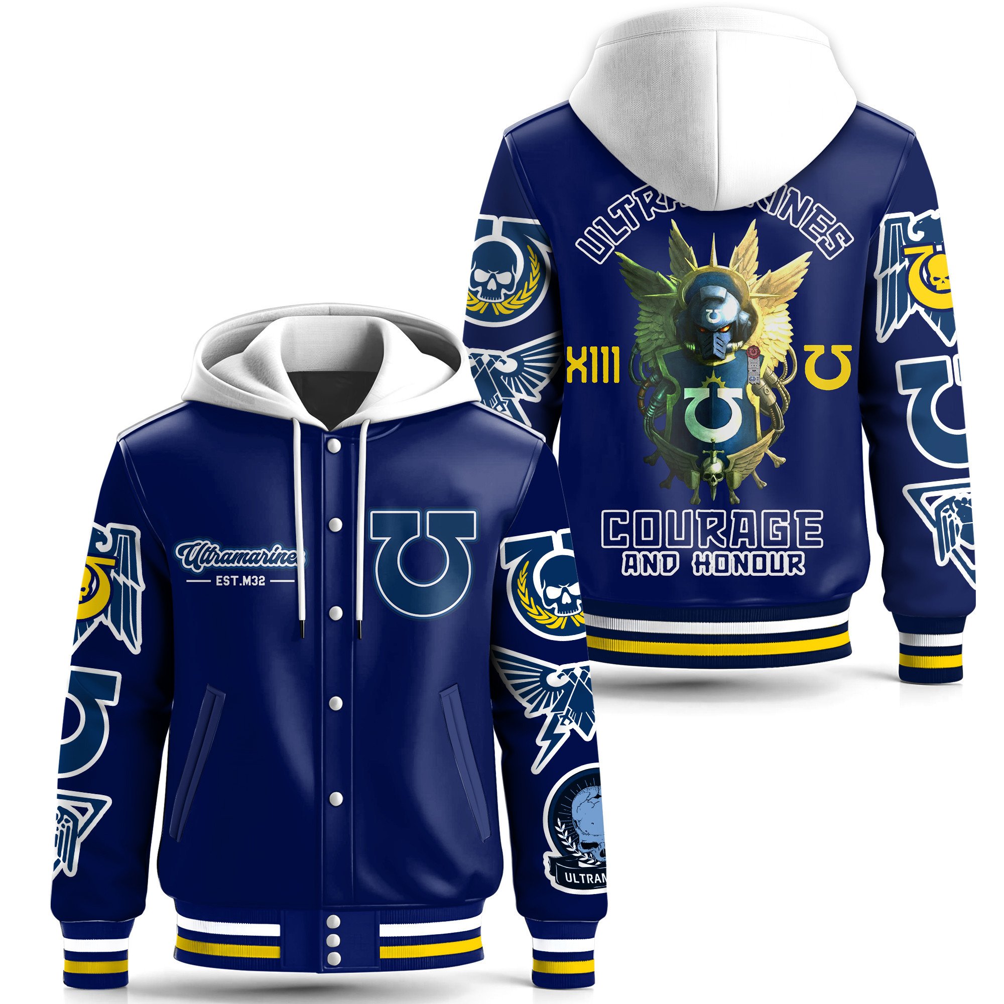 Warhammer Games Style Leather Baseball Jacket With Hooded For Fans