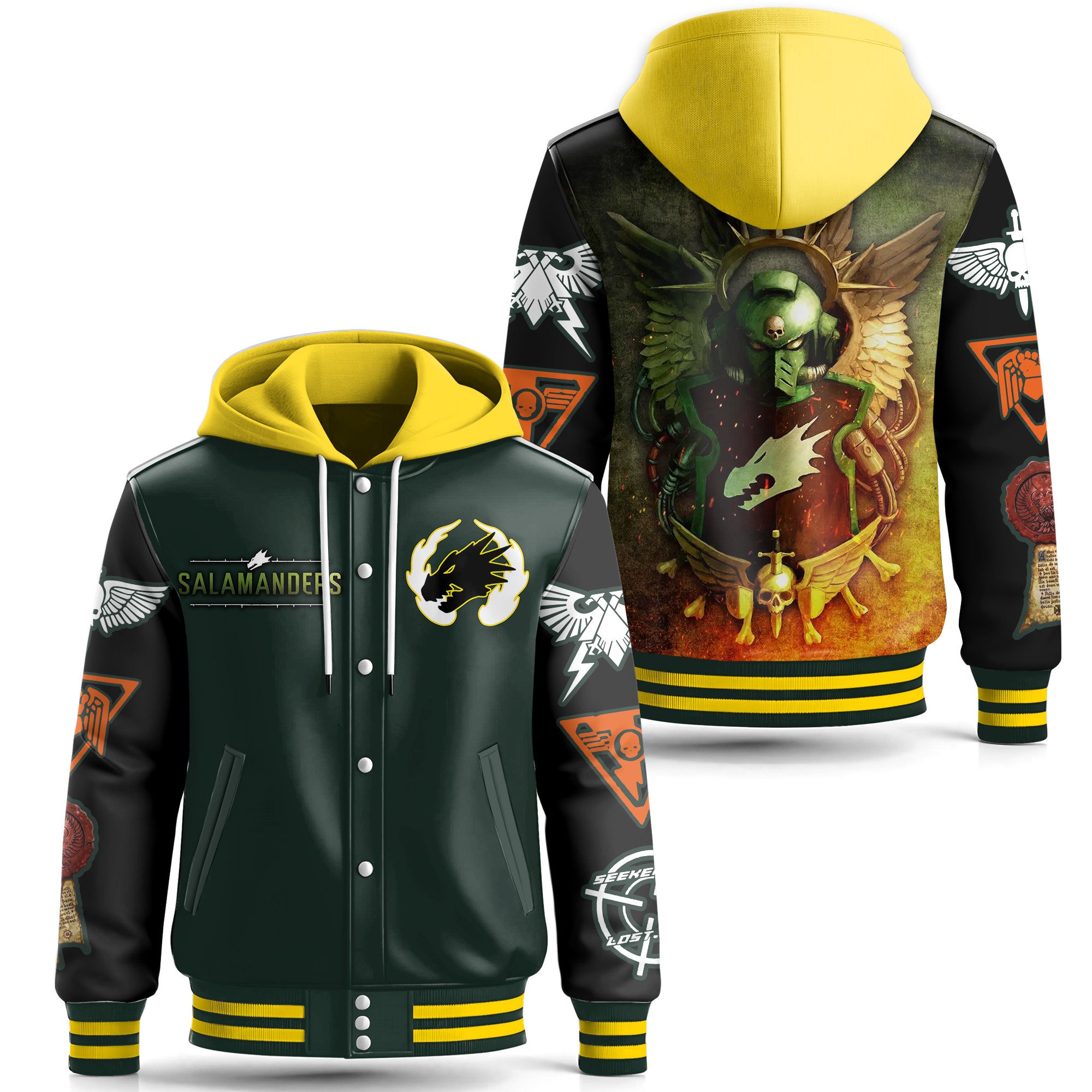 Warhammer Games Style Leather Baseball Jacket With Hooded For Fans