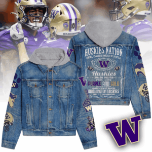 Washington Huskies NCAA Style Hooded Denim Jacket For Fans