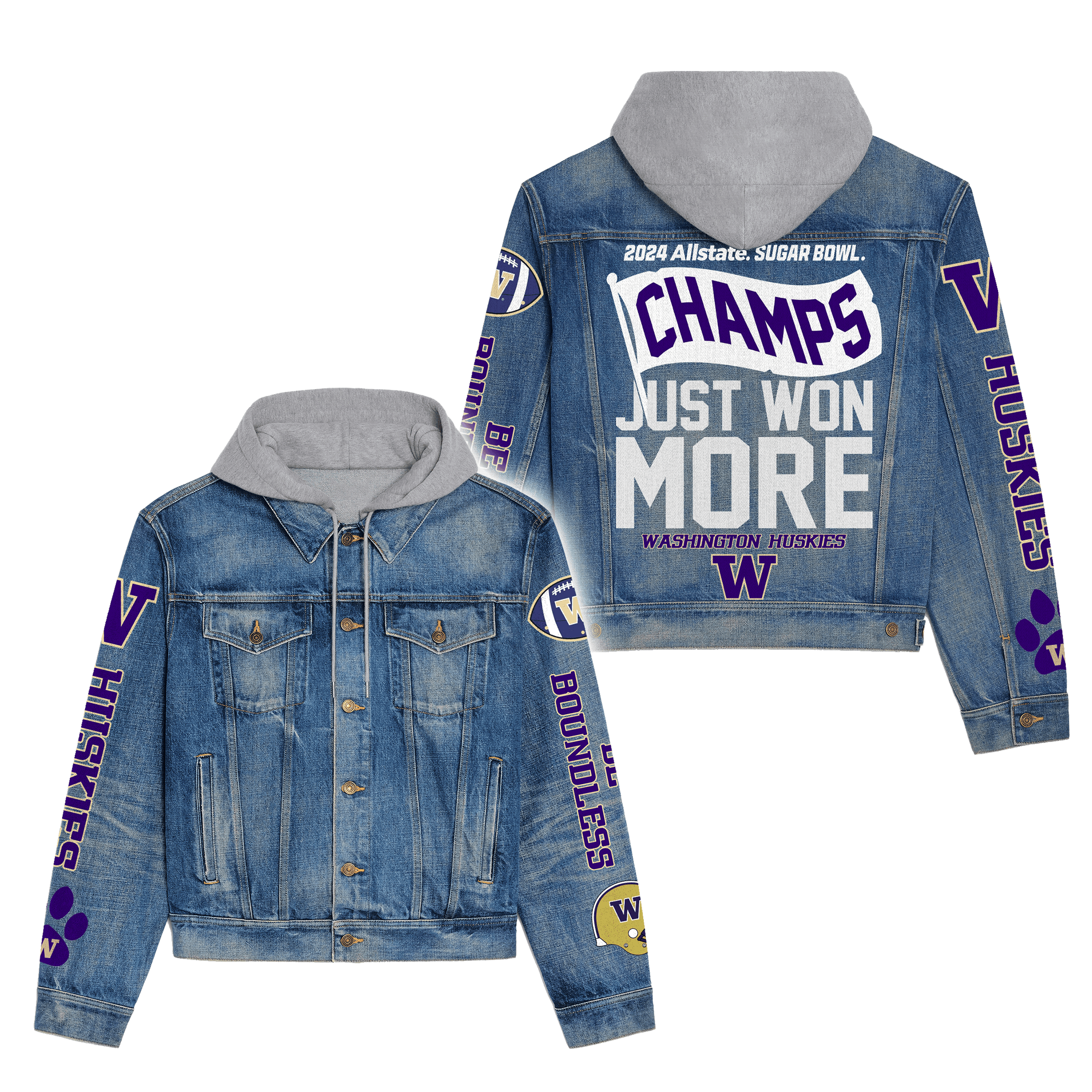 Washington Huskies NCAA Style Hooded Denim Jacket For Fans