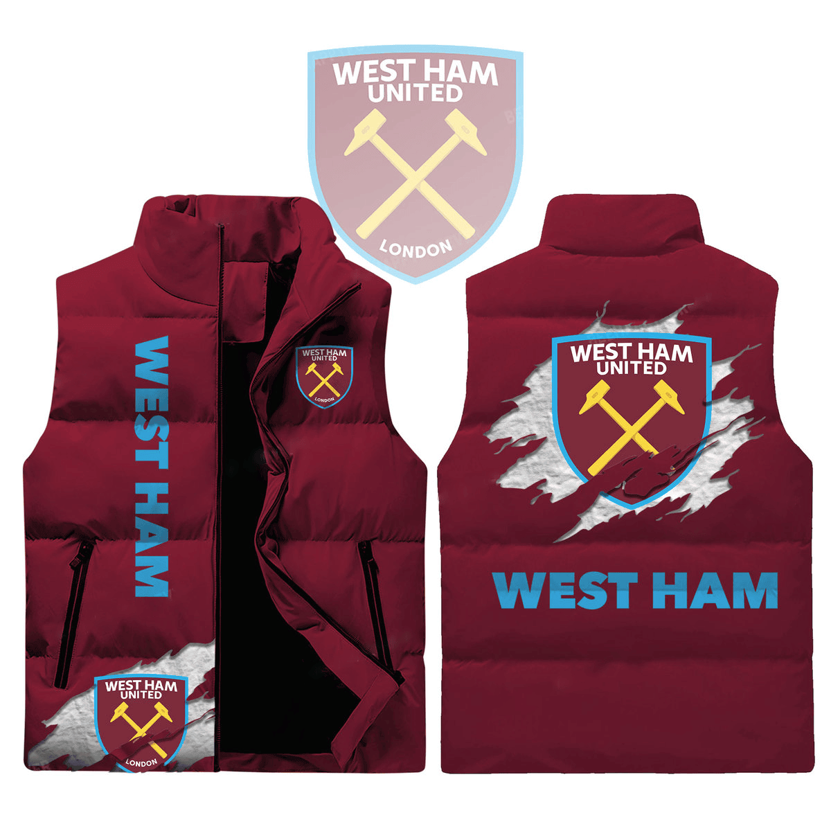 West Ham United EPL Style Sleeveless Puffer Jacket For Fans