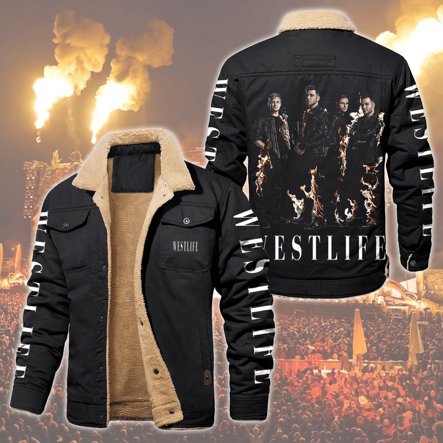 Westlife Music Style Fleece Thermal Cotton Jacket For Fans