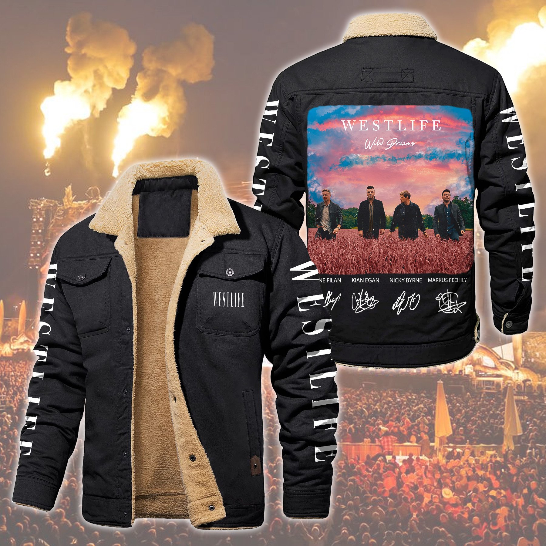 Westlife Music Style Fleece Thermal Cotton Jacket For Fans