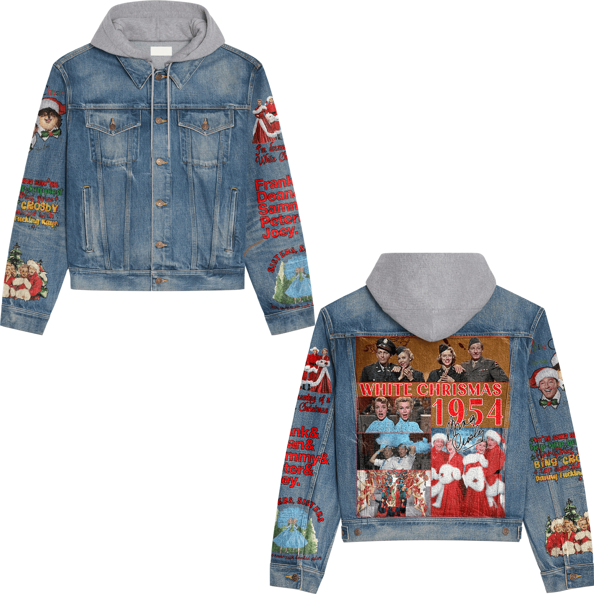 White Christmas Movies Style Hooded Denim Jacket For Fans