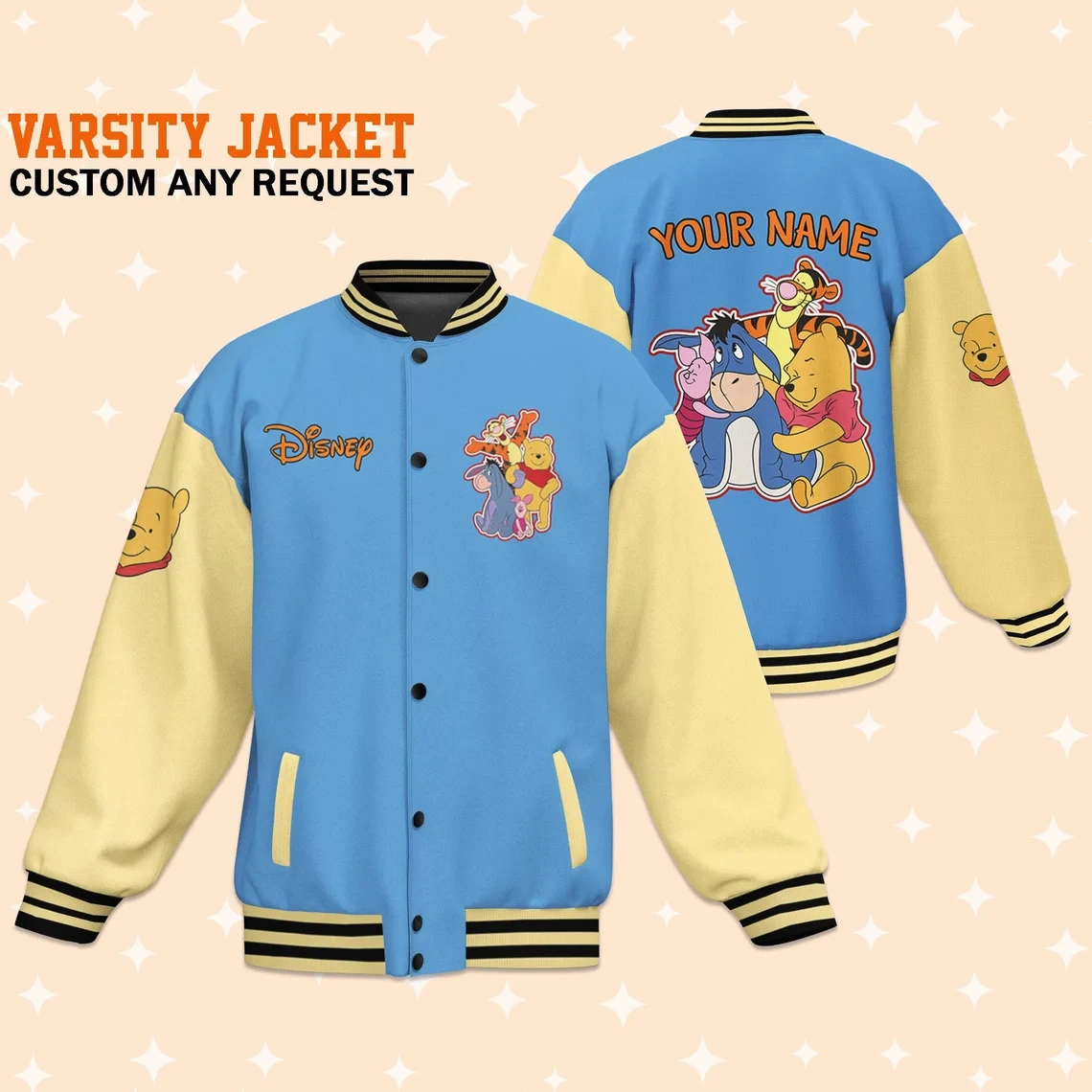 Winnie the Pooh Cartoon Style Baseball Jacket For Fans