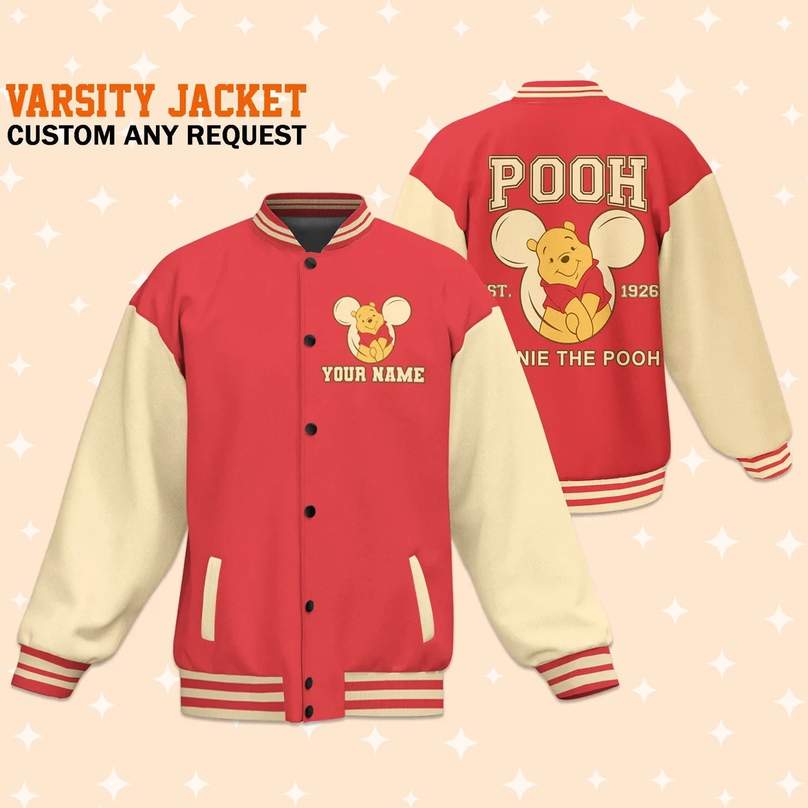 Winnie the Pooh Cartoon Style Baseball Jacket For Fans
