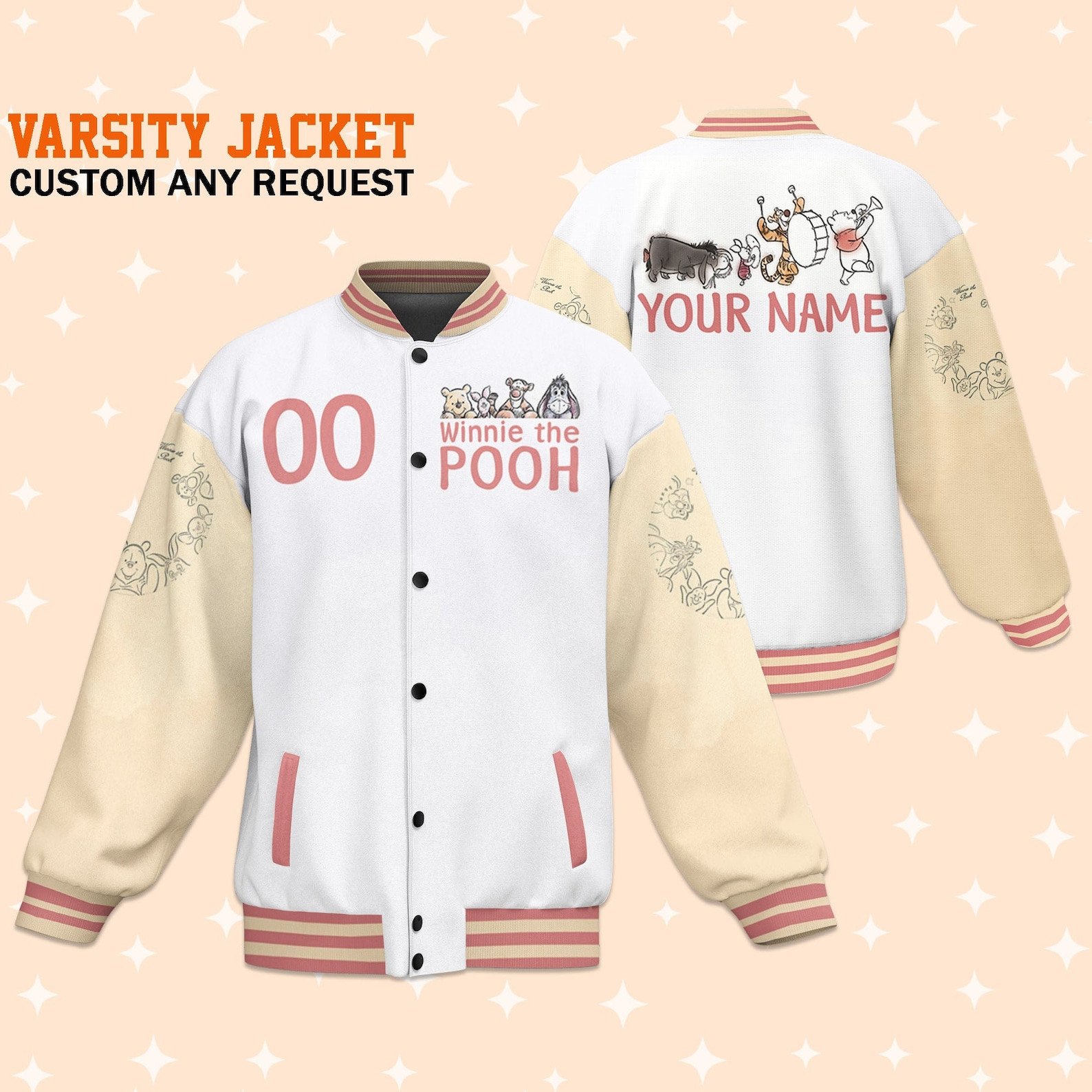 Winnie the Pooh Cartoon Style Baseball Jacket For Fans