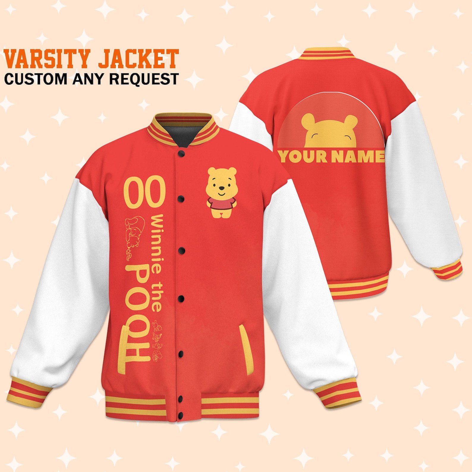 Winnie the Pooh Cartoon Style Baseball Jacket For Fans