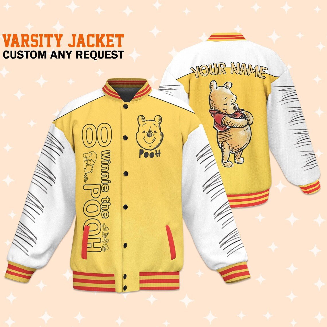 Winnie the Pooh Cartoon Style Baseball Jacket For Fans