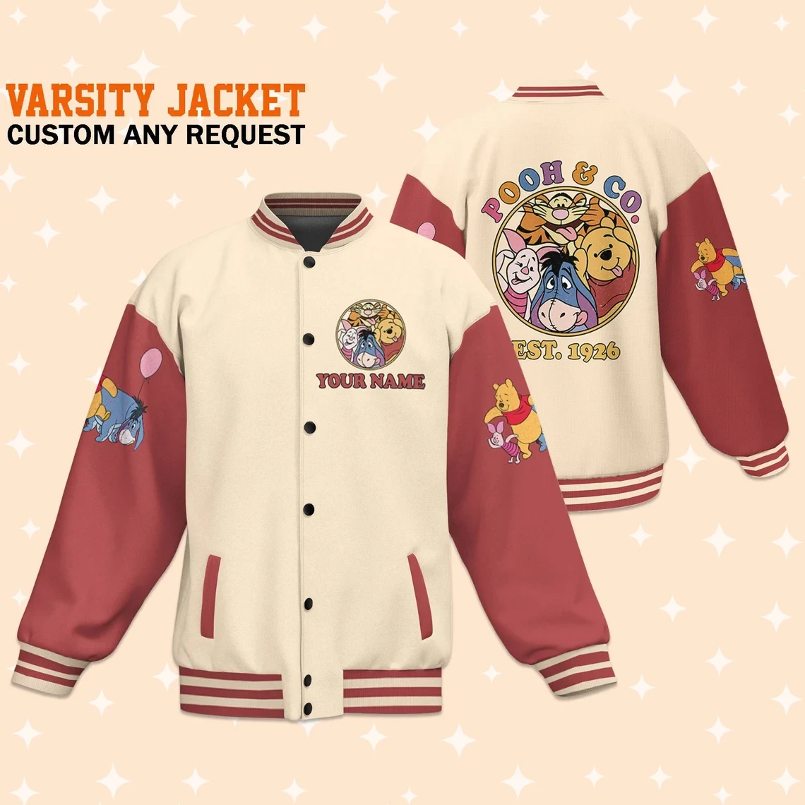 Winnie the Pooh Cartoon Style Baseball Jacket For Fans