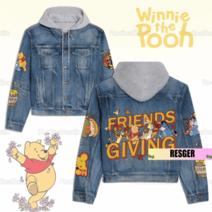 Winnie the Pooh Cartoon Style Hooded Denim Jacket For Fans
