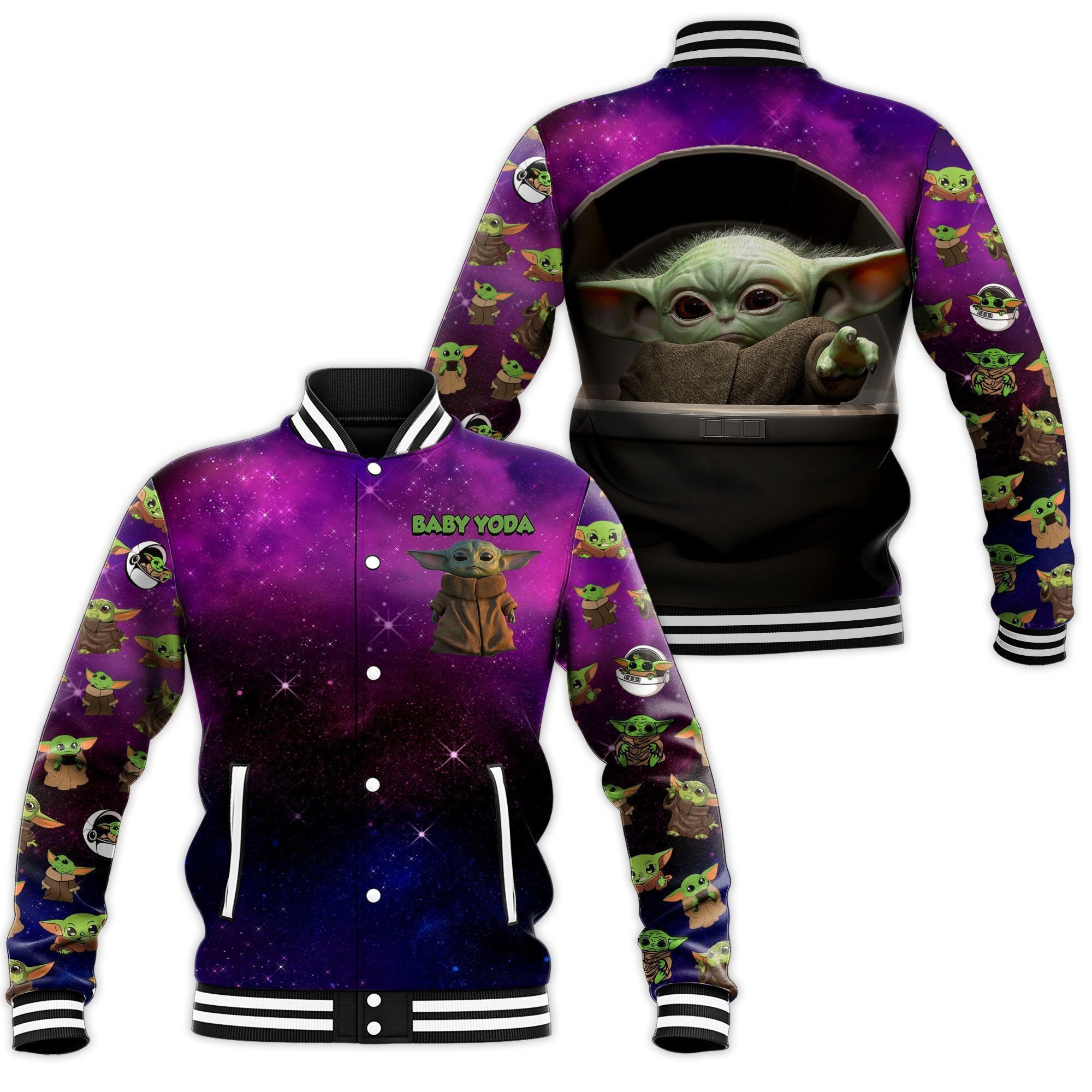 Baby Yoda Cartoon Style Baseball Jacket For Fans
