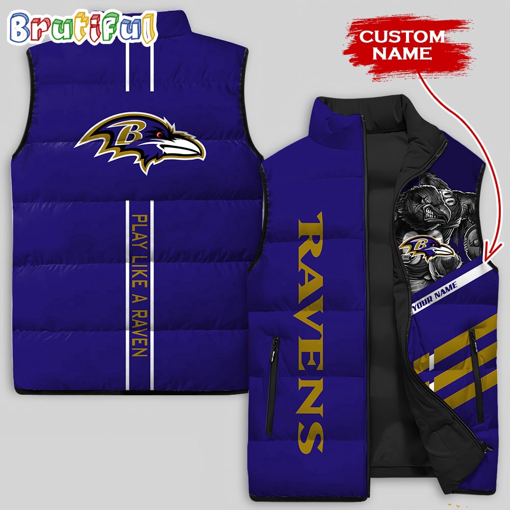 Baltimore Ravens NFL Style Sleeveless Puffer Jacket For Fans