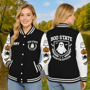 Boo State Haunted Division Halloween Style Baseball Jacket For Fans