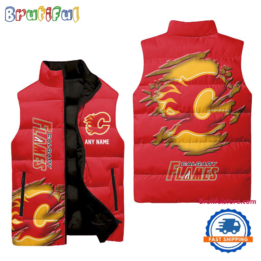Calgary Flames NHL Style Sleeveless Puffer Jacket For Fans
