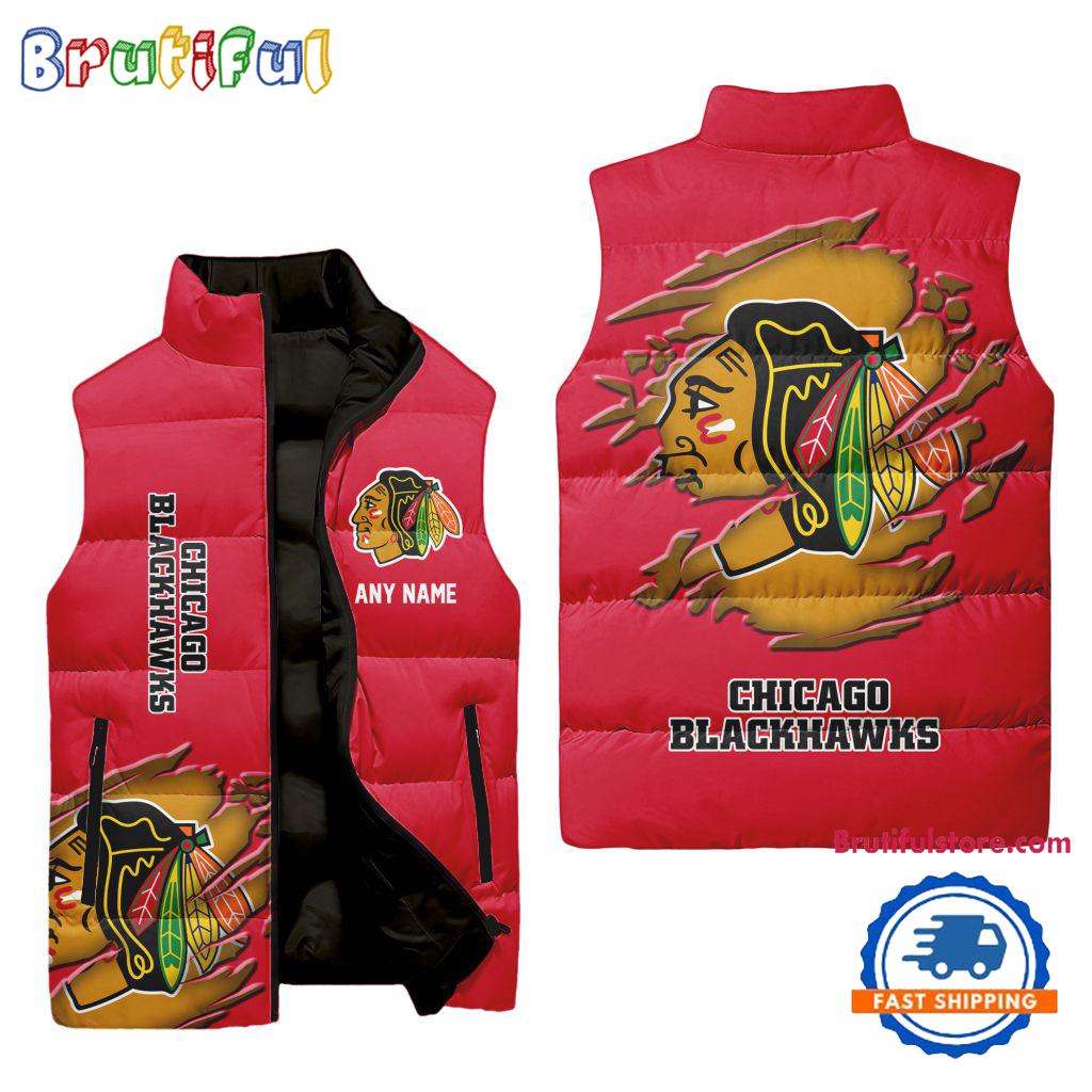 Chicago Blackhawks NHL Style Sleeveless Puffer Jacket For Fans