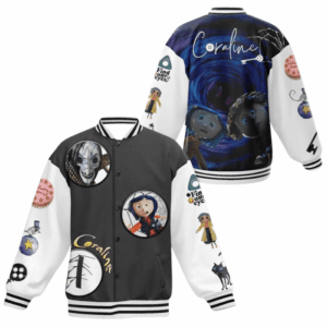 Coraline Cartoon Style Baseball Jacket For Fans