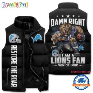 Detroit Lions NFL Style Sleeveless Puffer Jacket For Fans