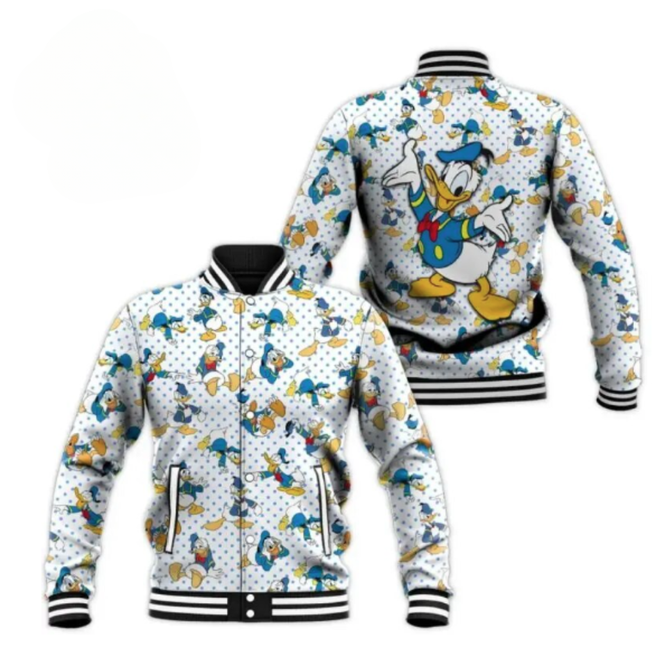 Donald Duck Cartoon Style Baseball Jacket For Fans