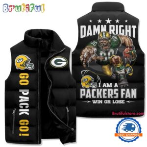 Green Bay Packers NFL Style Sleeveless Puffer Jacket For Fans