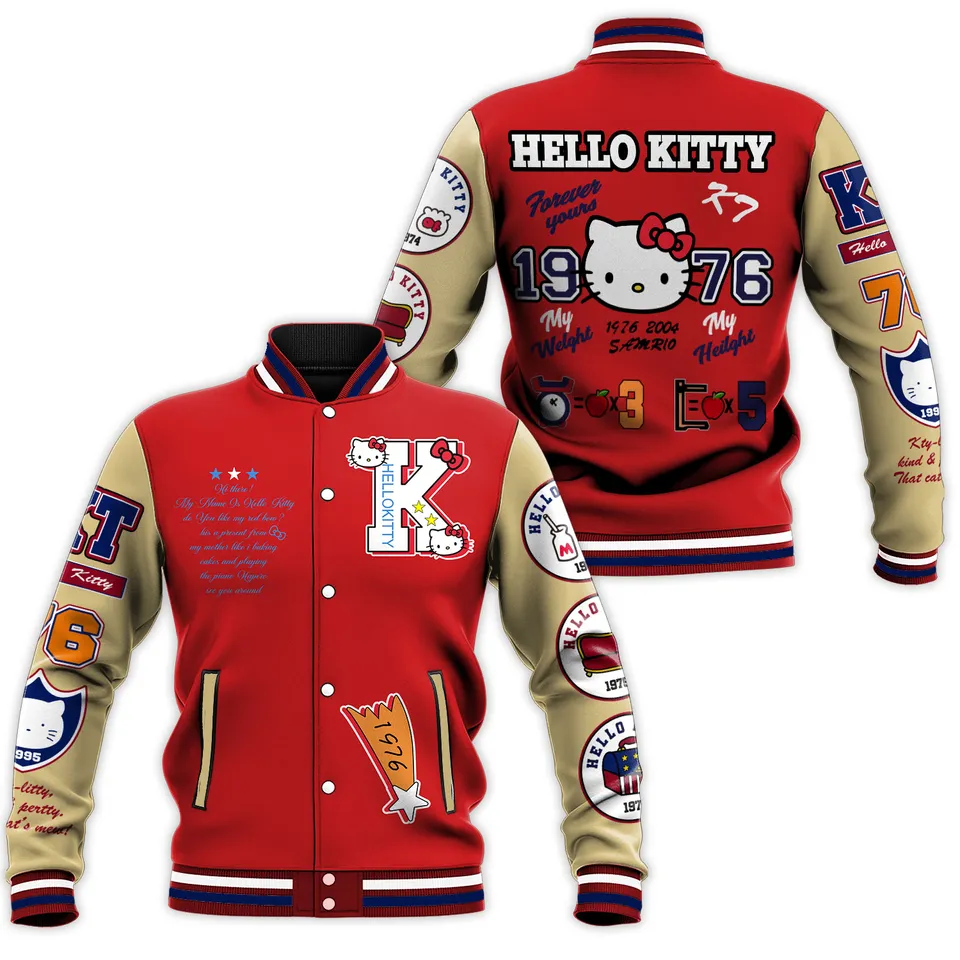 Hello Kitty Cartoon Style Baseball Jacket For Fans