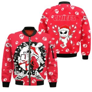 Kansas City Chiefs Christmas Jack Skellington Style Bomber Jacket For Fans