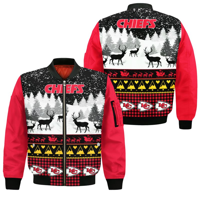 Kansas City Chiefs Christmas Reindeer Style Bomber Jacket For Fans