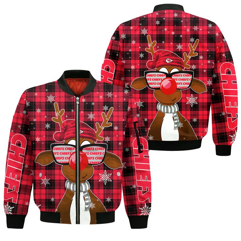 Kansas City Chiefs Christmas Reindeer Sunglasses Style Bomber Jacket For Fans