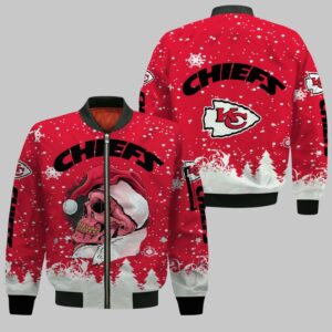 Kansas City Chiefs Christmas Skull Style Bomber Jacket For Fans