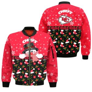 Kansas City Chiefs Christmas Snowman Style Bomber Jacket For Fans