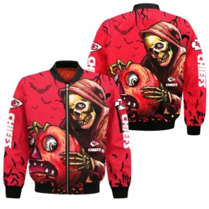Kansas City Chiefs Death Skull Pumpkin Halloween Style Bomber Jacket For Fans