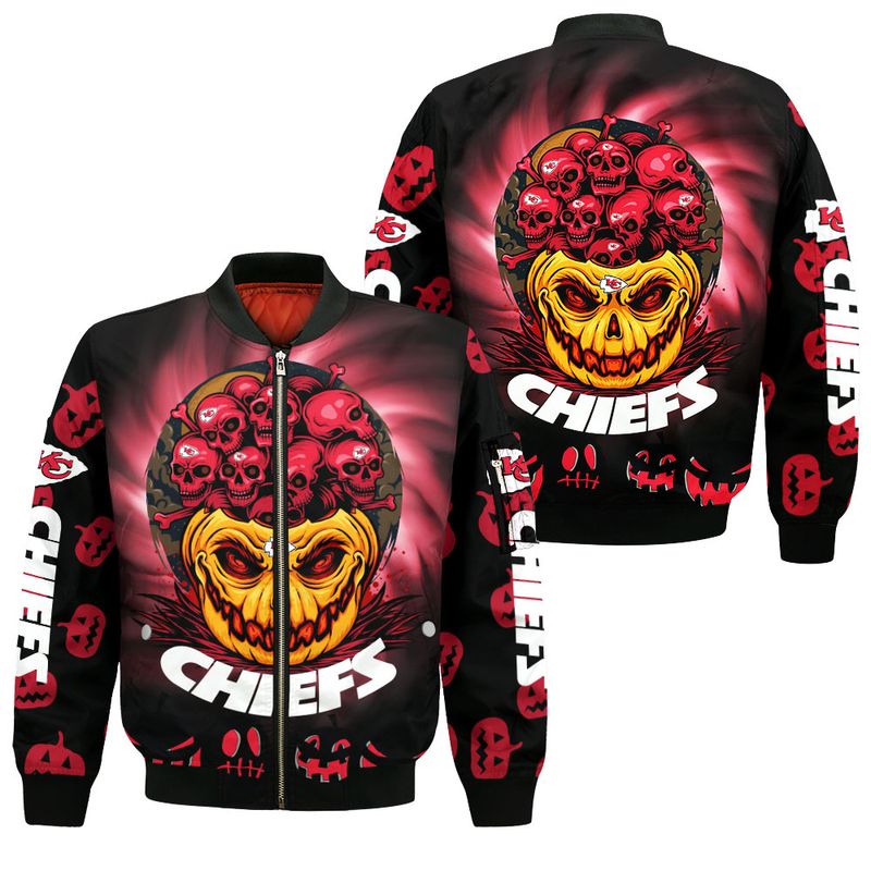 Kansas City Chiefs Halloween Pumpkin Style Bomber Jacket For Fans