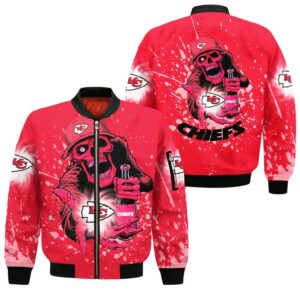 Kansas City Chiefs Halloween Skull Style Bomber Jacket For Fans