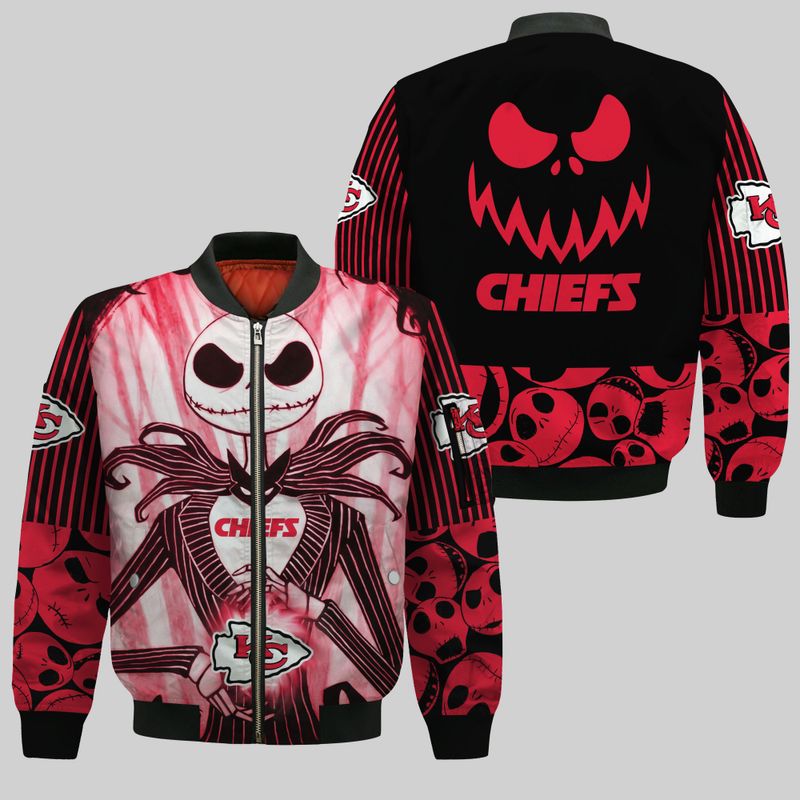 Kansas City Chiefs Jack Skellington Halloween Style Bomber Jacket For Fans