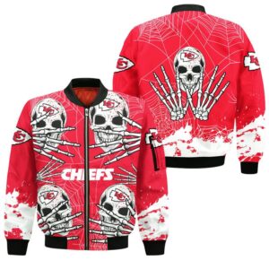 Kansas City Chiefs Skull Hallowen Style Bomber Jacket For Fans
