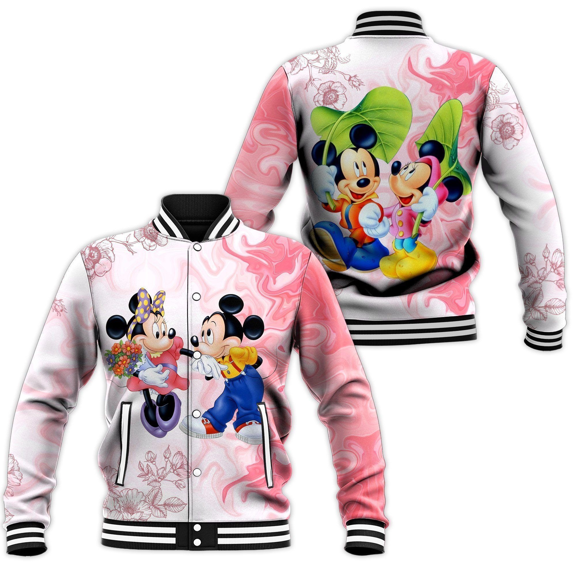 Mickey & Minnie Mouse Cartoon Style Baseball Jacket For Fans