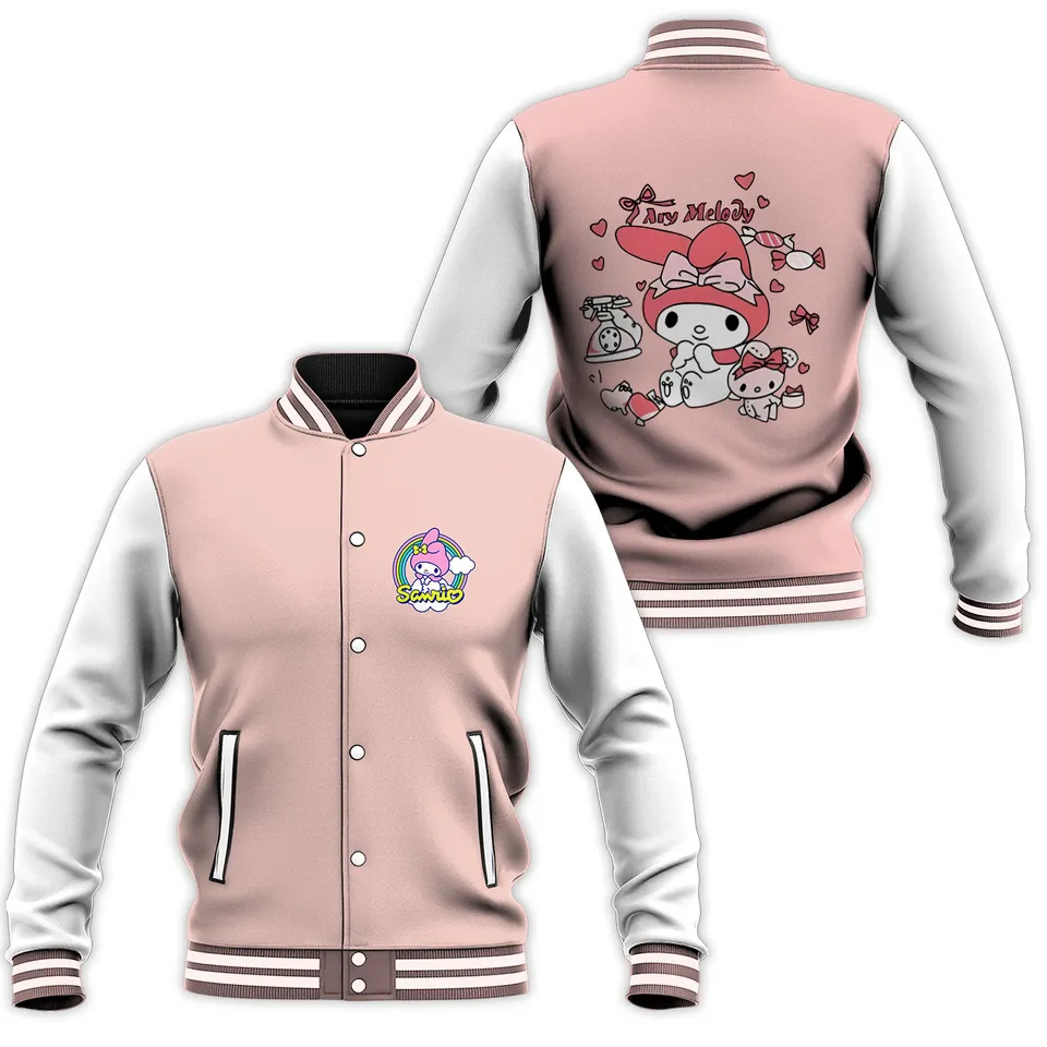 My Melody Cartoon Style Baseball Jacket For Fans
