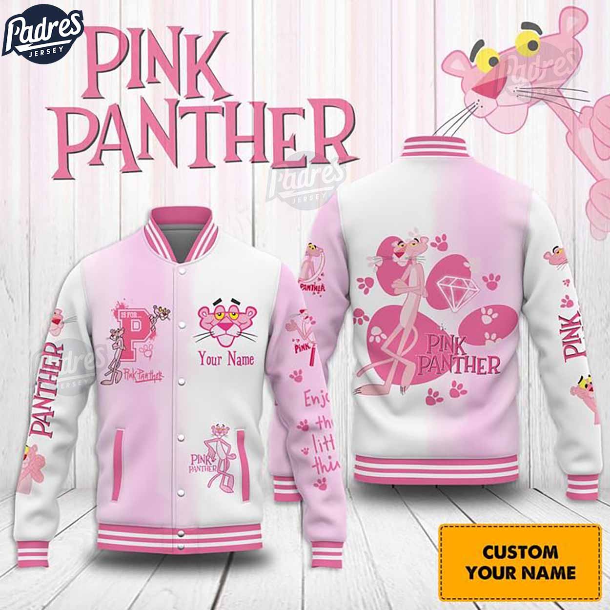 Pink Panther Cartoon Style Baseball Jacket For Fans