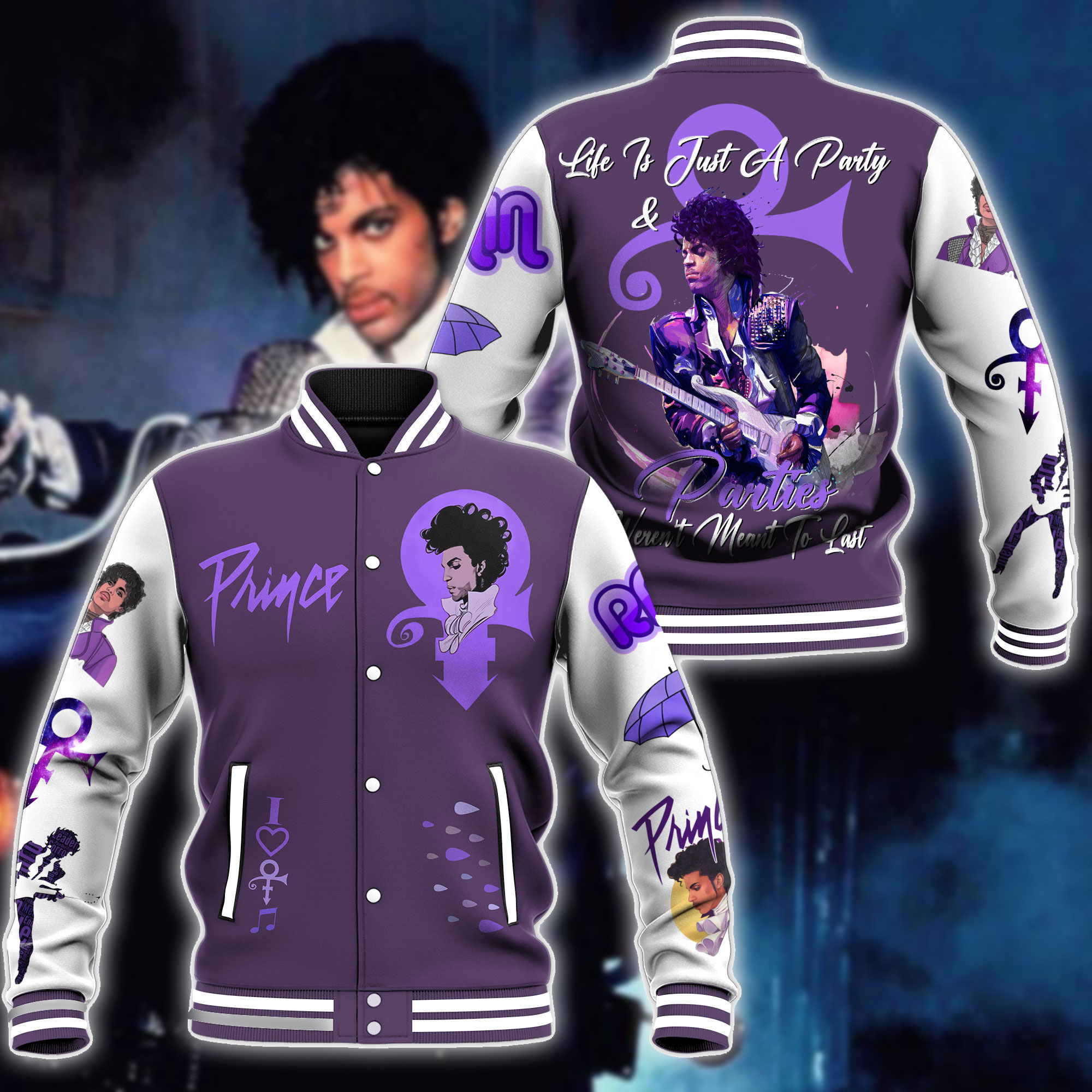 Prince Music Style Baseball Jacket For Fans