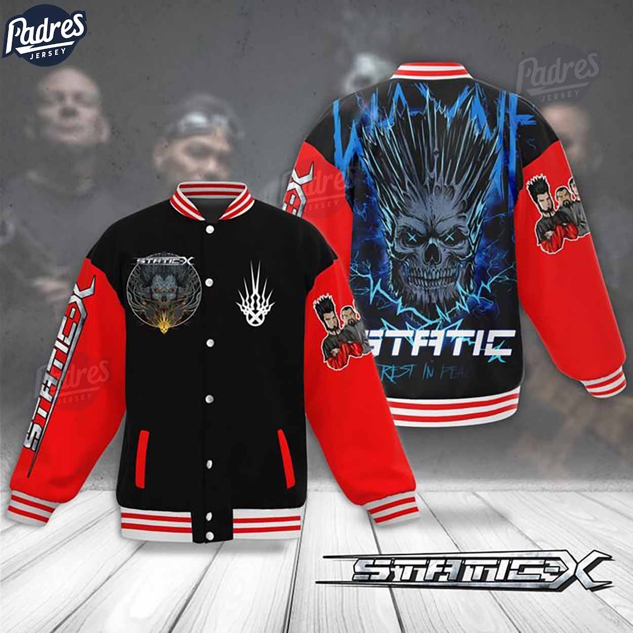 Static-X Music Style Baseball Jacket For Fans