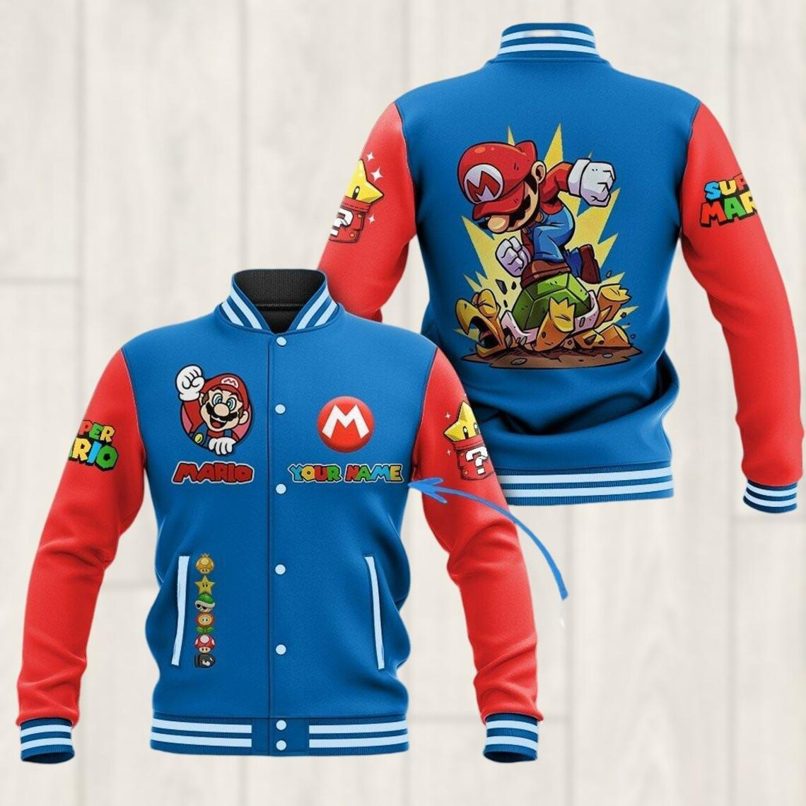 Super Mario Games Style Baseball Jacket For Fans