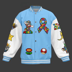 Super Mario Games Style Baseball Jacket For Fans