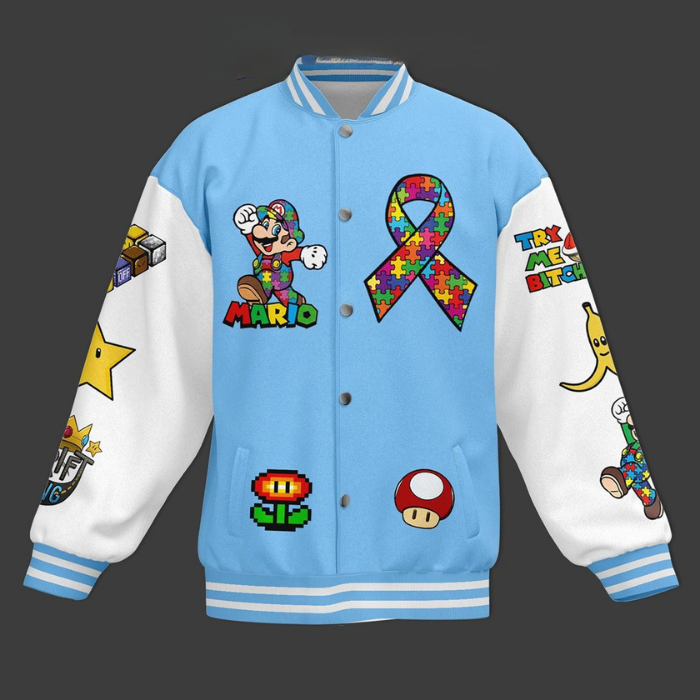 Super Mario Games Style Baseball Jacket For Fans