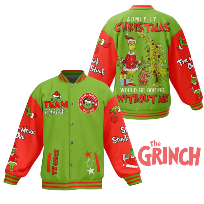 The Grinch Cartoon Style Baseball Jacket For Fans