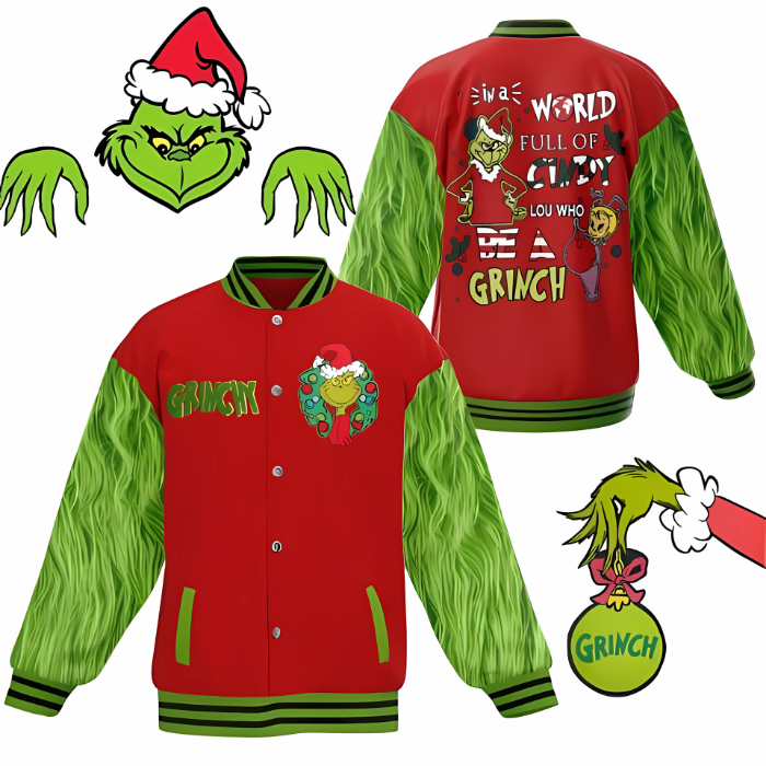 The Grinch Cartoon Style Baseball Jacket For Fans